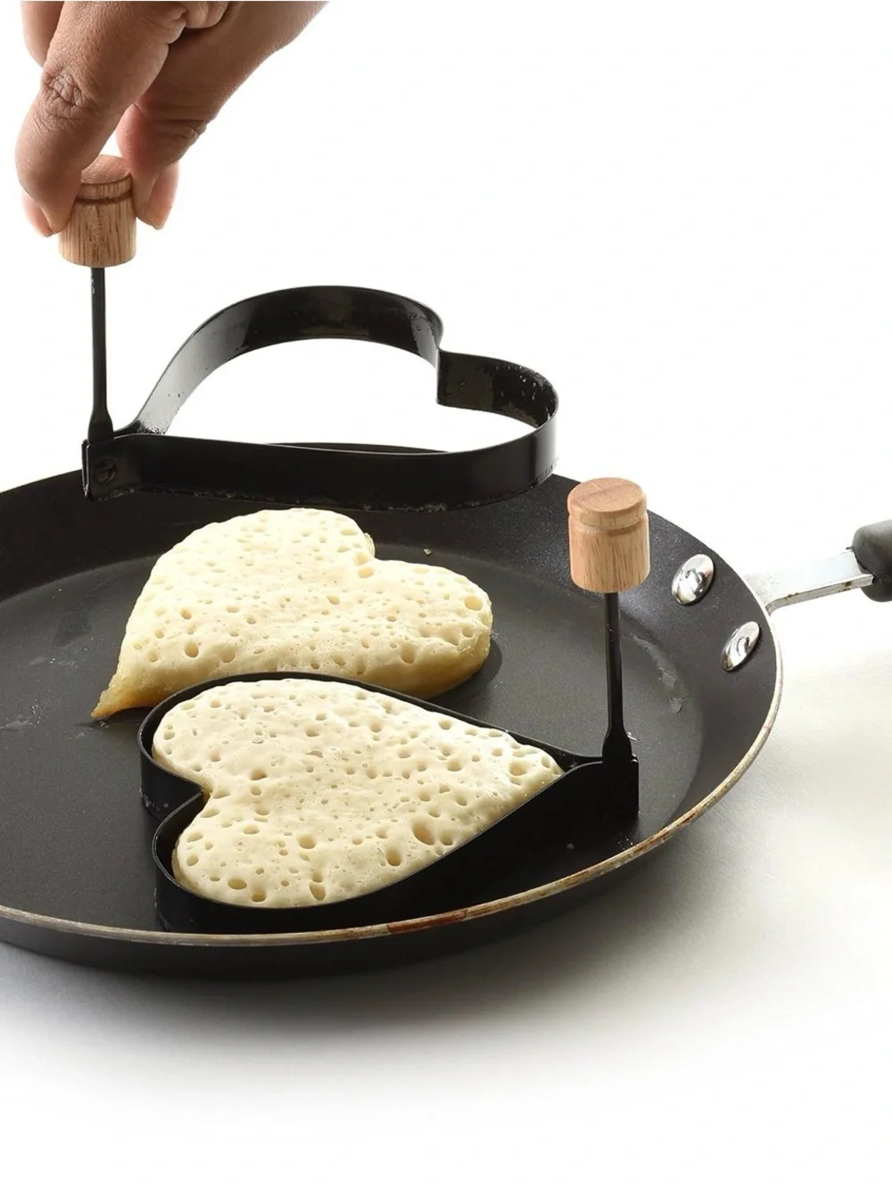 Heart Pancake/Egg Shaper Set with Natural Wood Handles